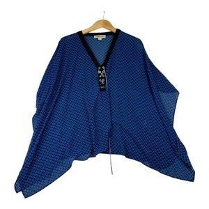 Michael Kors‎ Sheer Geometric Print Blouse sz S/M Black/Blue